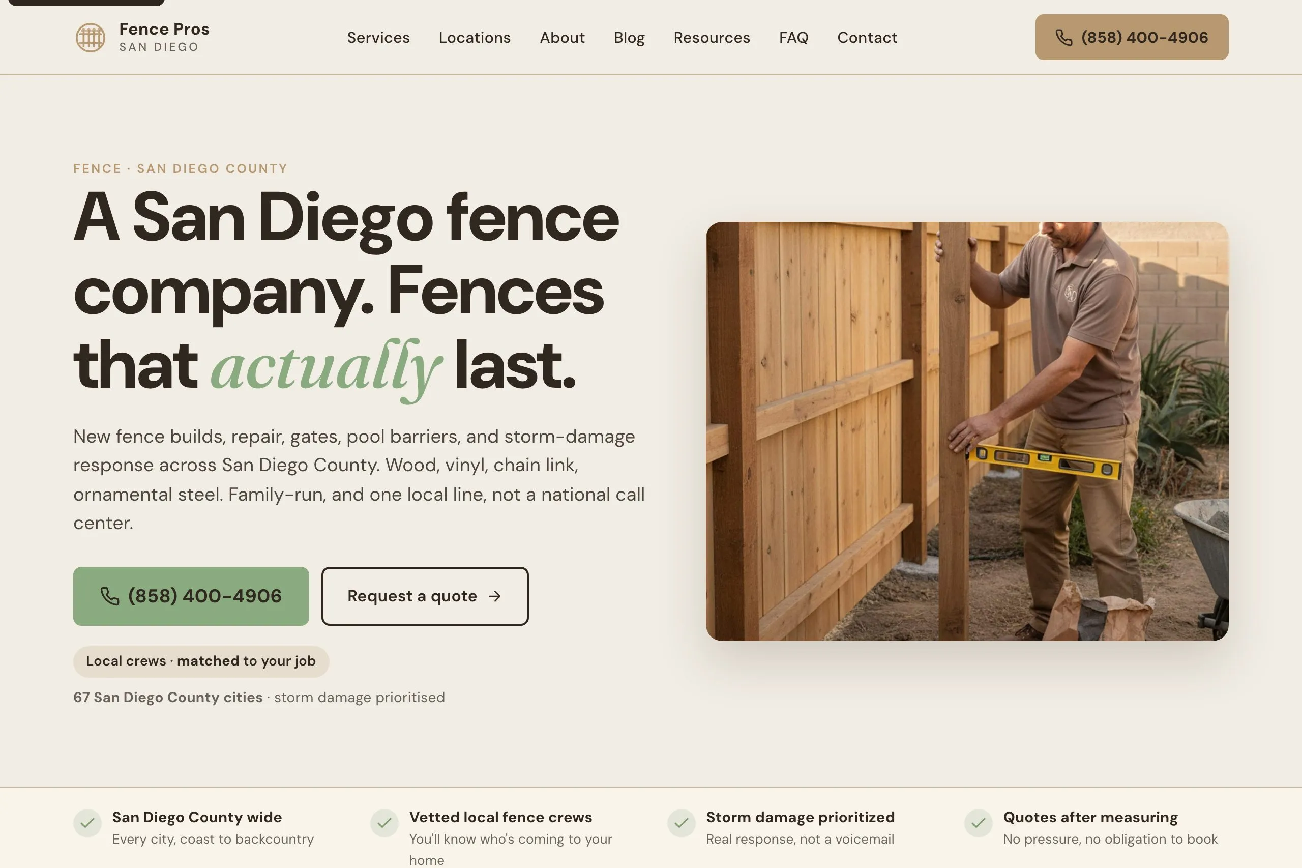 Fence Pros San Diego homepage