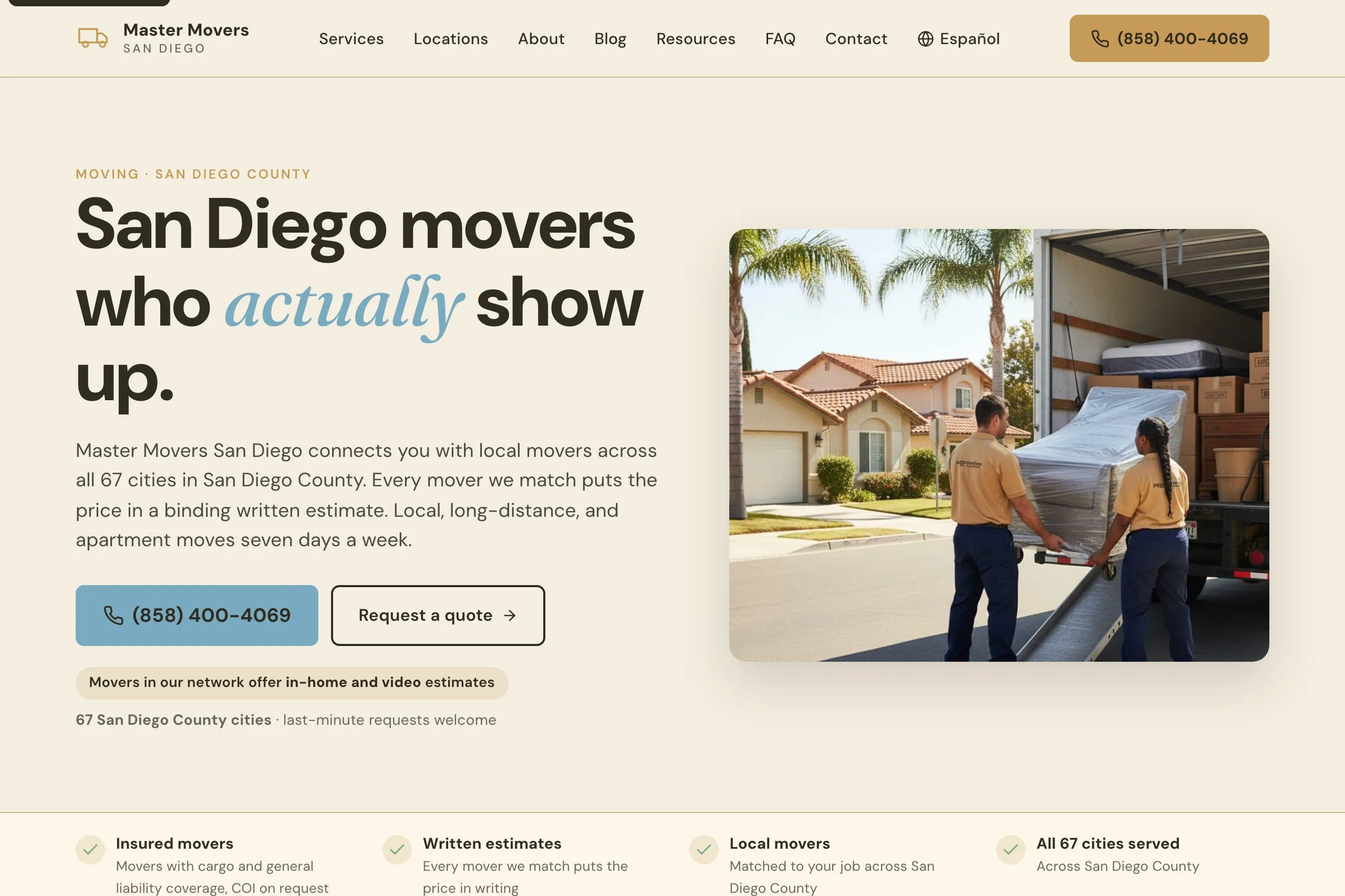 Master Movers San Diego homepage