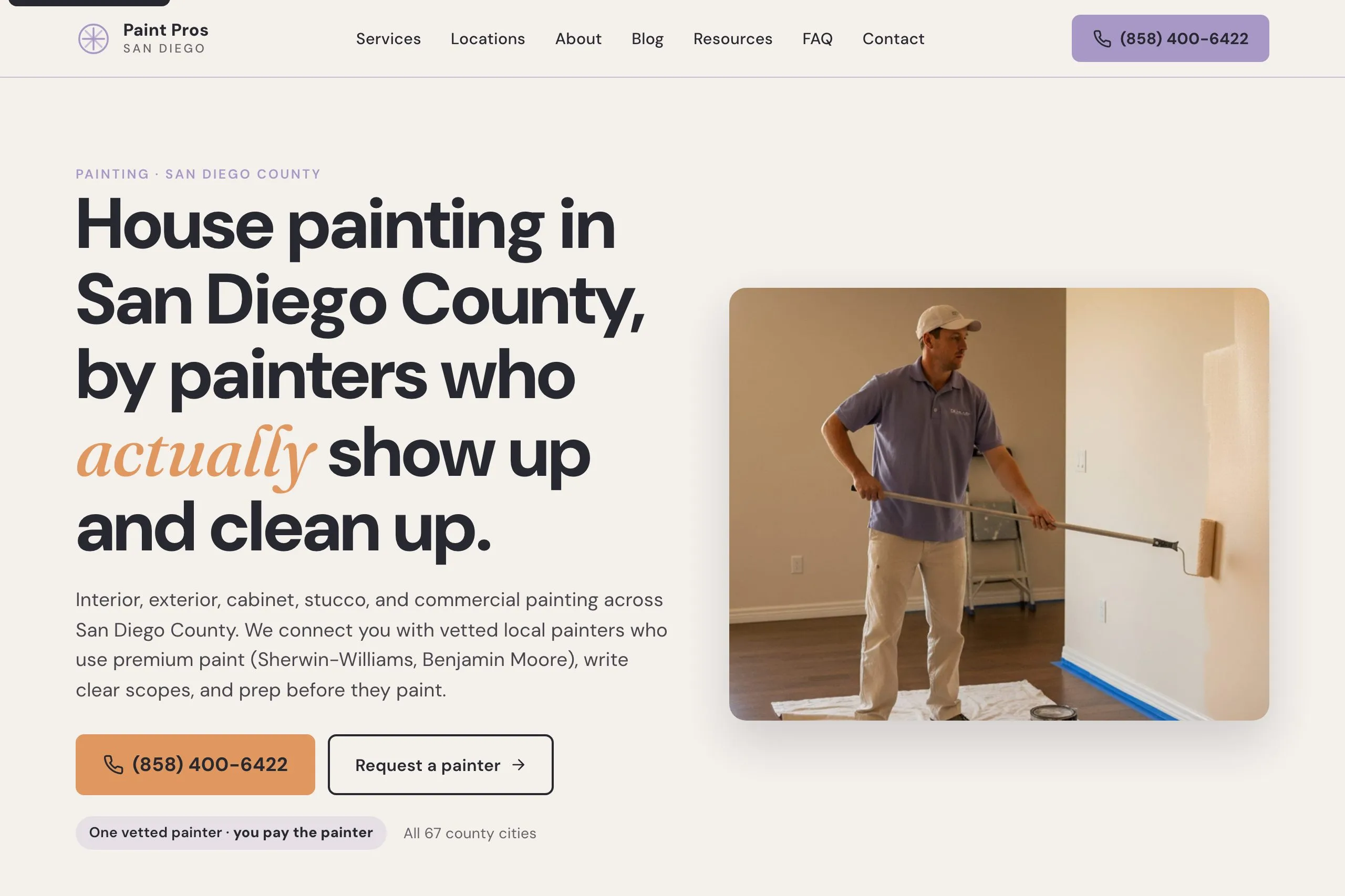 Paint Pros San Diego homepage