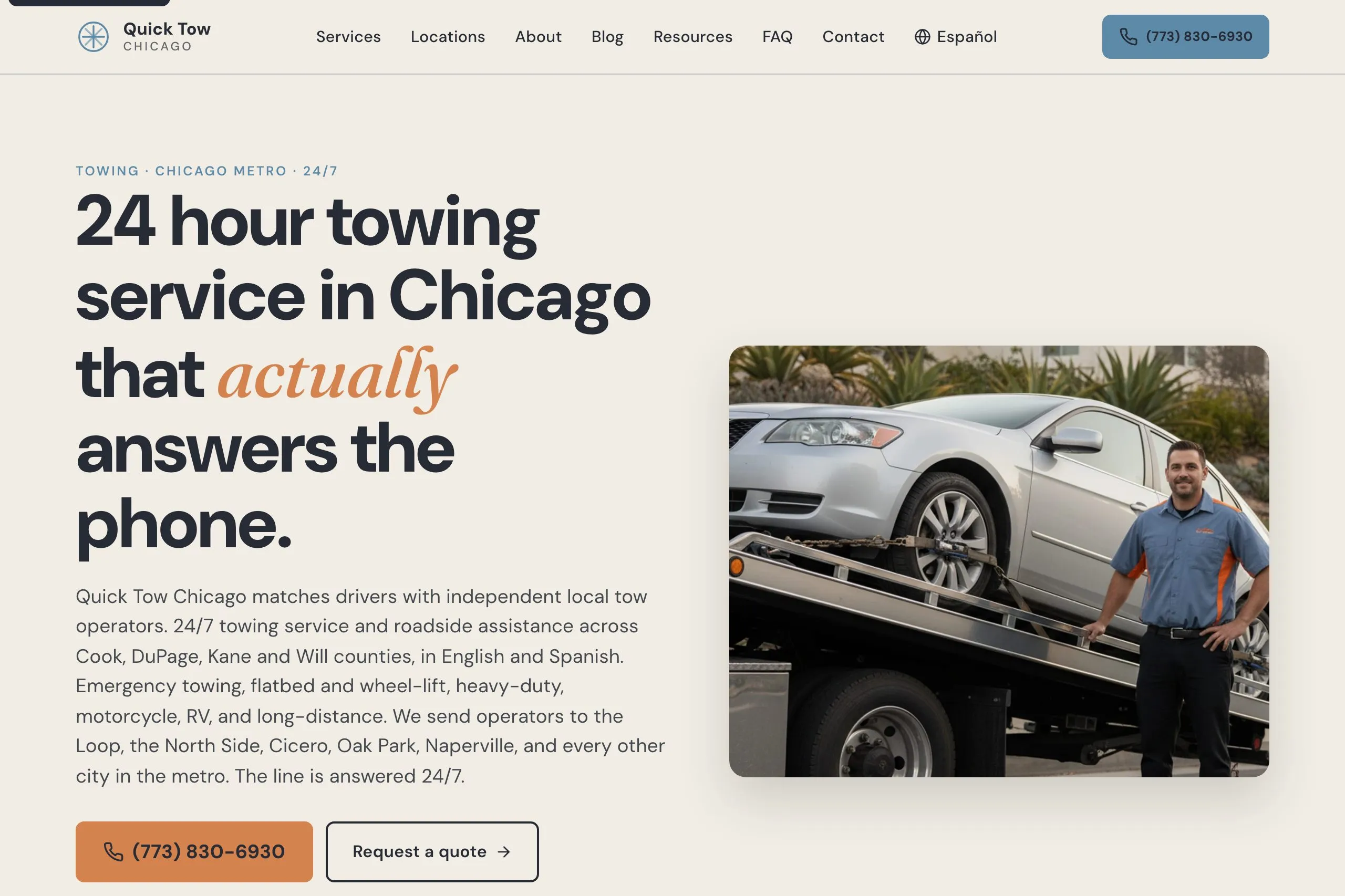 Quick Tow Chicago homepage