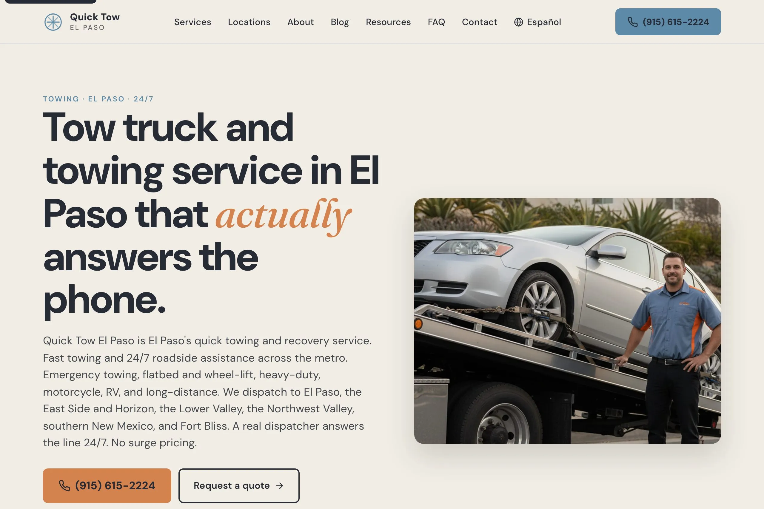 Quick Tow El Paso homepage