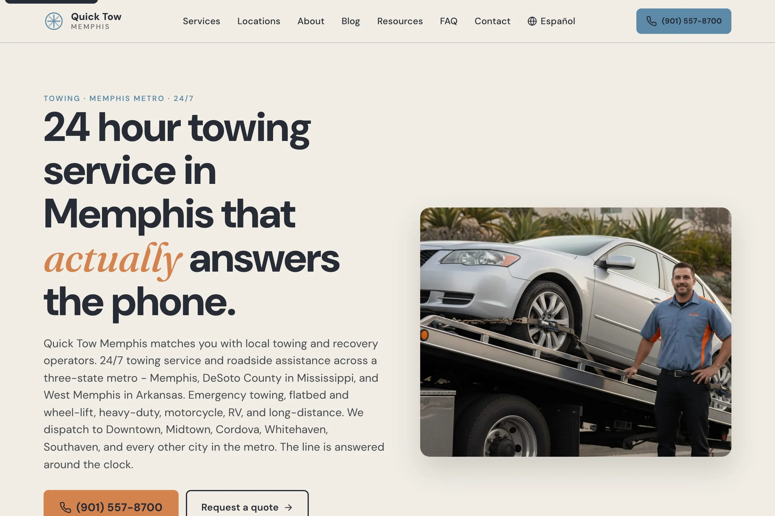 Quick Tow Memphis homepage