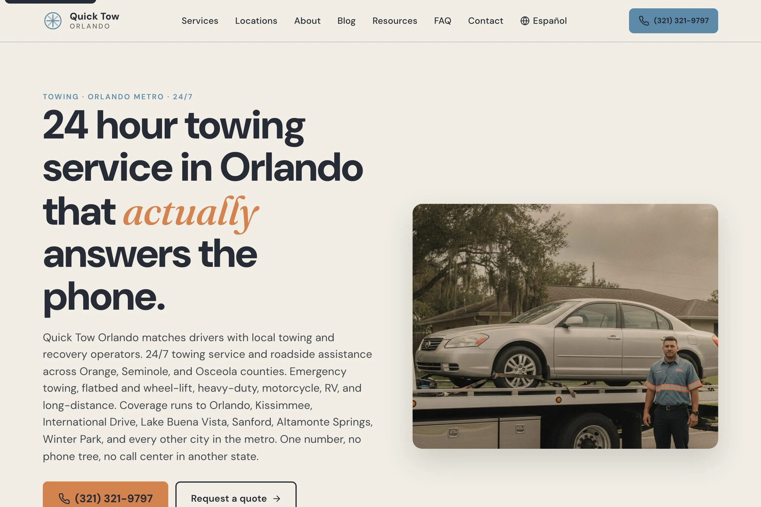 Quick Tow Orlando homepage