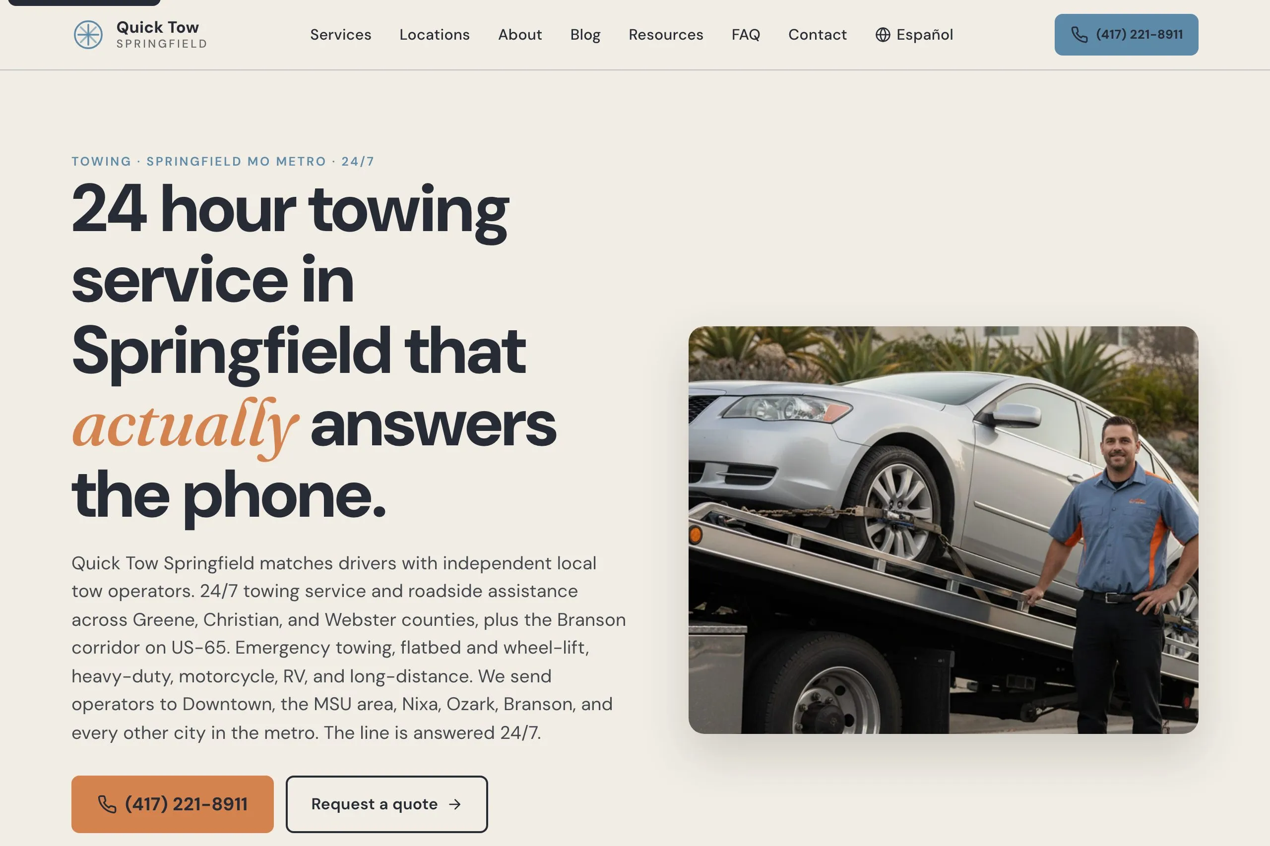 Quick Tow Springfield homepage