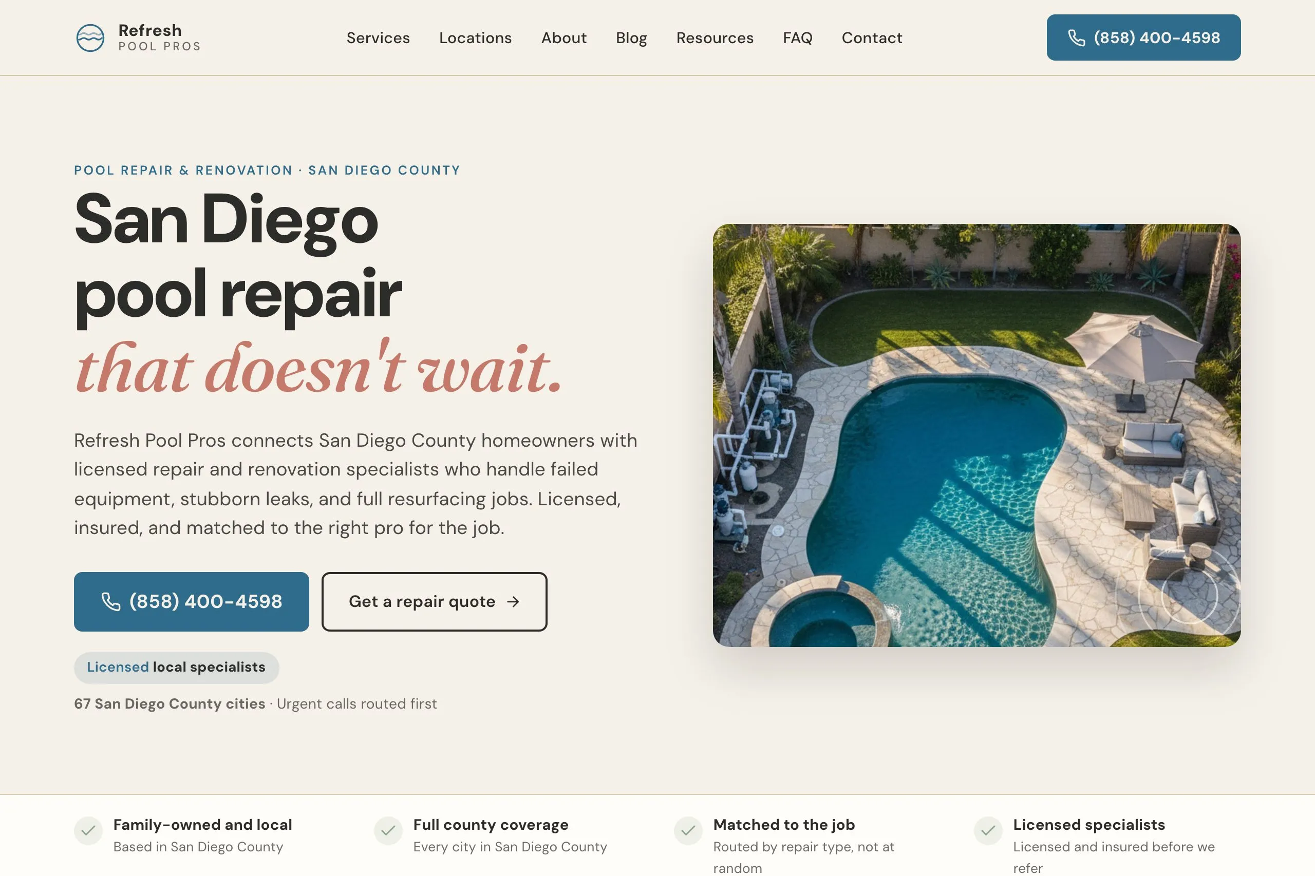 Refresh Pool Pros homepage