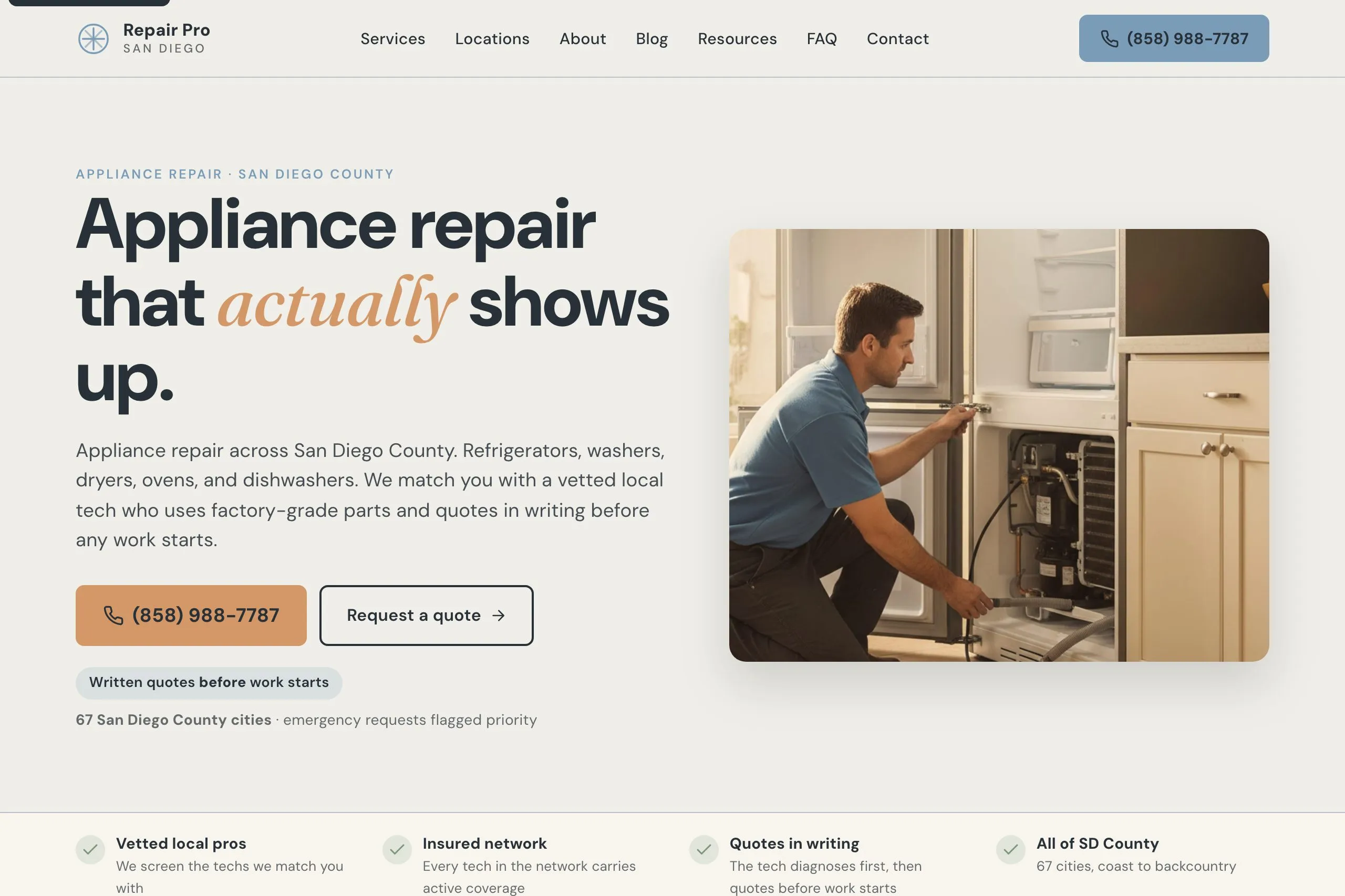 Repair Pro San Diego homepage