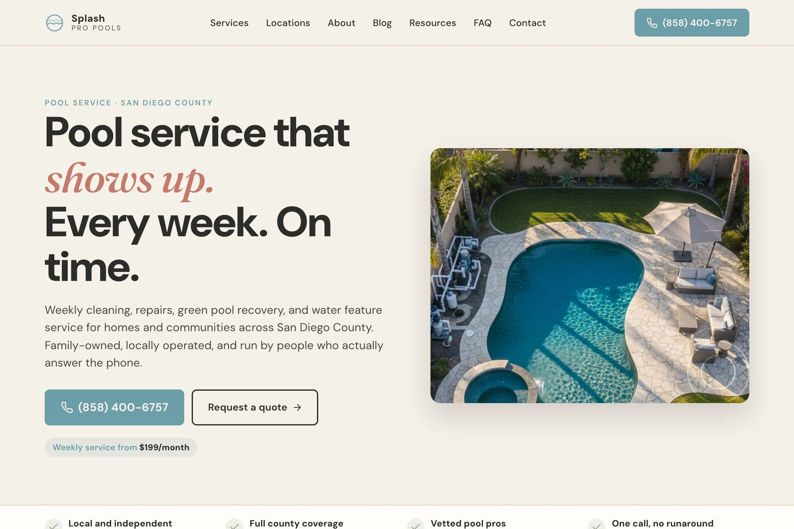 Splash Pro Pools homepage